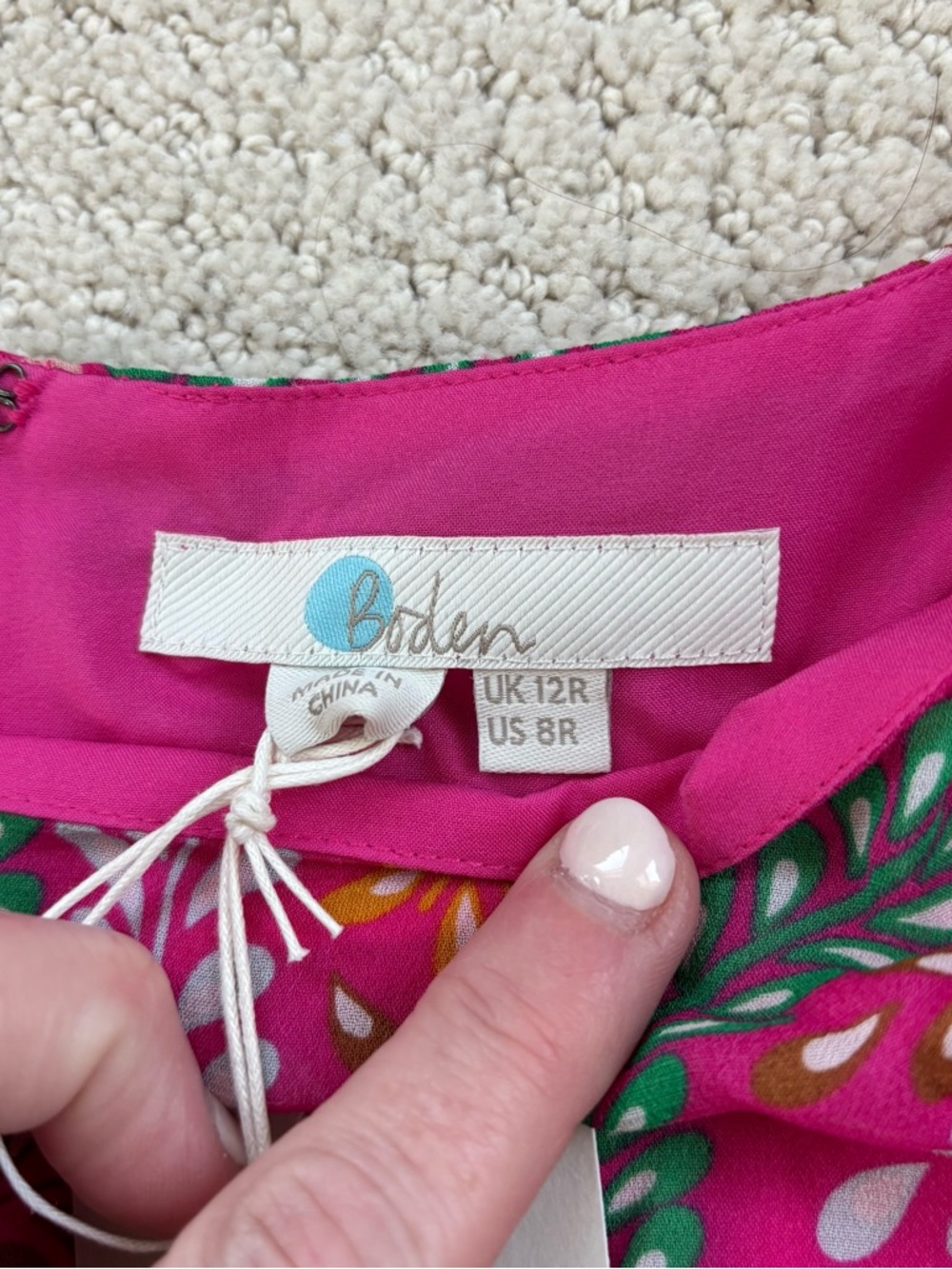 Boden Vibrant Pink Patterned Ingrid  Long-Sleeve Midi Dress - Picture 3 of 6